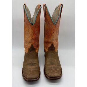 Anderson Bean Horse Power Orange Brown Square Toe Cowboy Boots Size 5